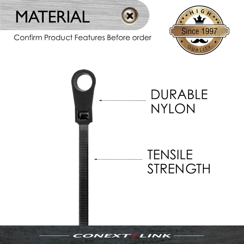 Conext Link 100 Nylon Cable Wire Zip Ties Mounting Hole Nail Screw 40 LBS 6" Inch Black - Image 2